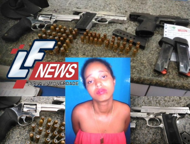  Mulher presa com pistolas 40 e 45 além de um revolver, munições e drogas