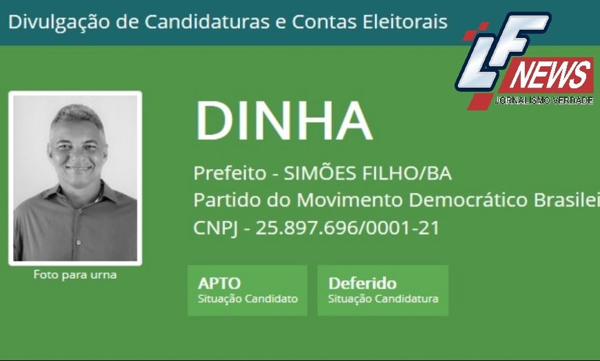  Futuro prefeito de Simões Filho, Dinha tem candidatura aprovada pela Justiça Eleitoral