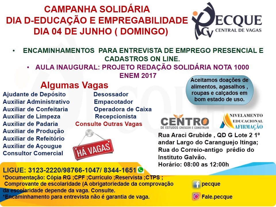  PECQUE Lauro de Freitas realiza campanha solidária Dia D da Educação e Empregabilidade 