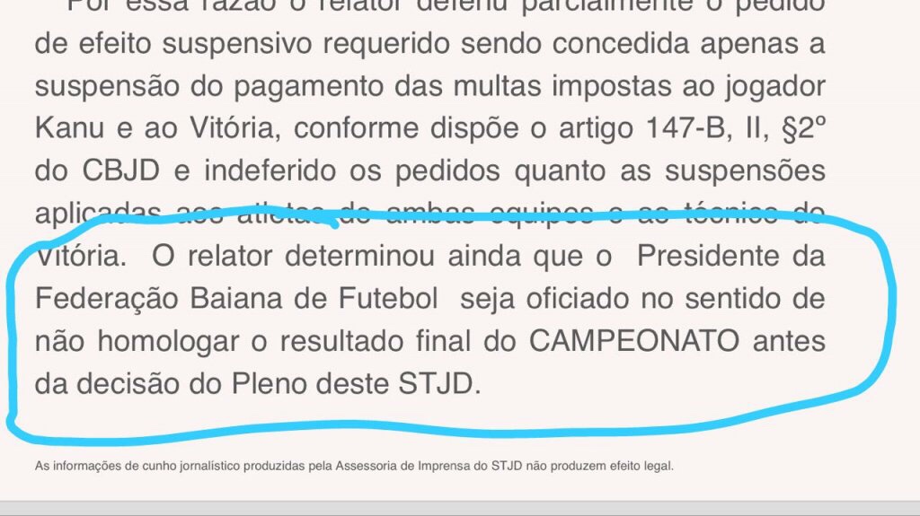  Baiano Sub Judice: Relator do STJD determina que não seja homologado o Campeão Baiano