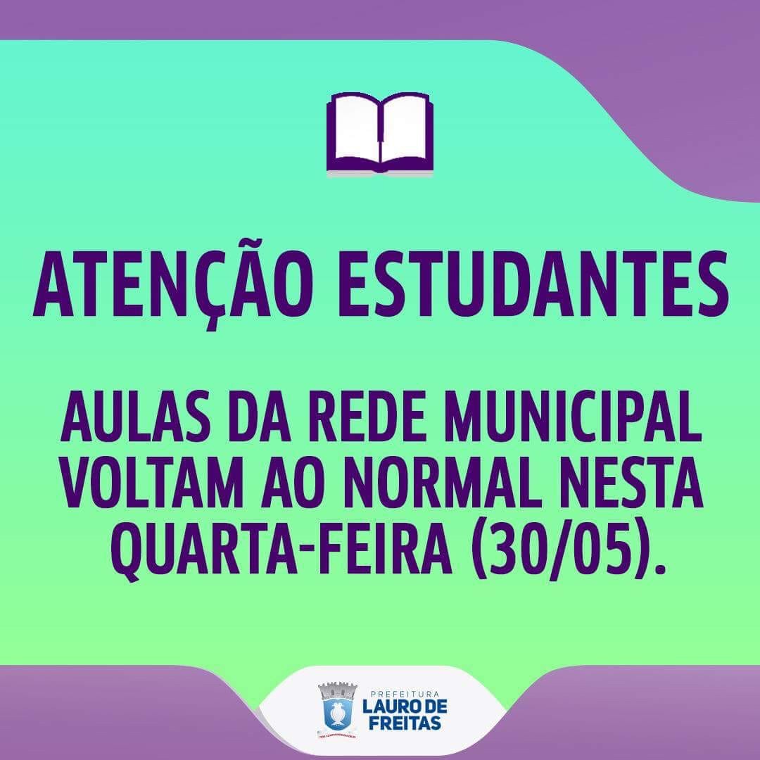  Escolas municipais de Lauro de Freitas retomam aulas nesta quarta-feira (30)