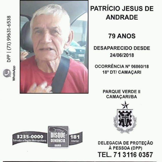 Procura-se por senhor que está perdido em Camaçari