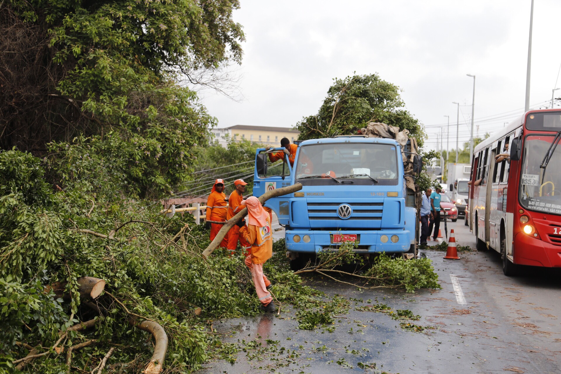 Chuva, ventos fortes e raios causam estragos e assustam moradores de Lauro de Freitas; prefeita percorreu pontos onde houve ocorrência