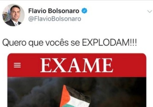 Hamas responde a tuíte de Flavio Bolsonaro e o chama de ‘filho de extremista’