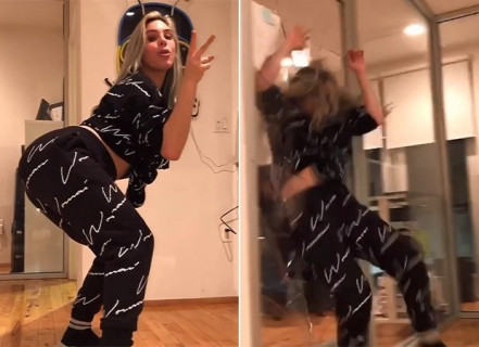  Vídeo: Amiga de Anitta se desequilibra durante dança, cai e quebra porta de vidro