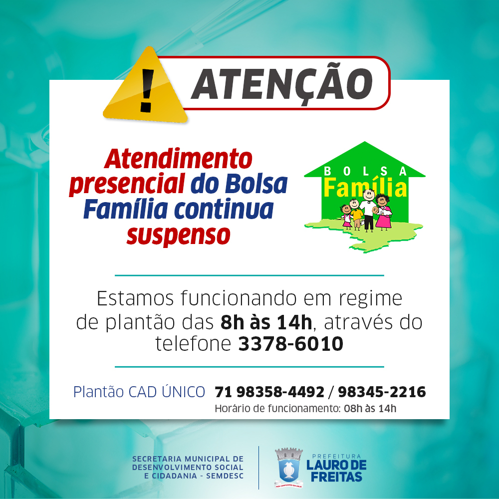  Central de Cadastro Único de Lauro de Freitas continua com atendimento em regime de plantão das 8h às 14h