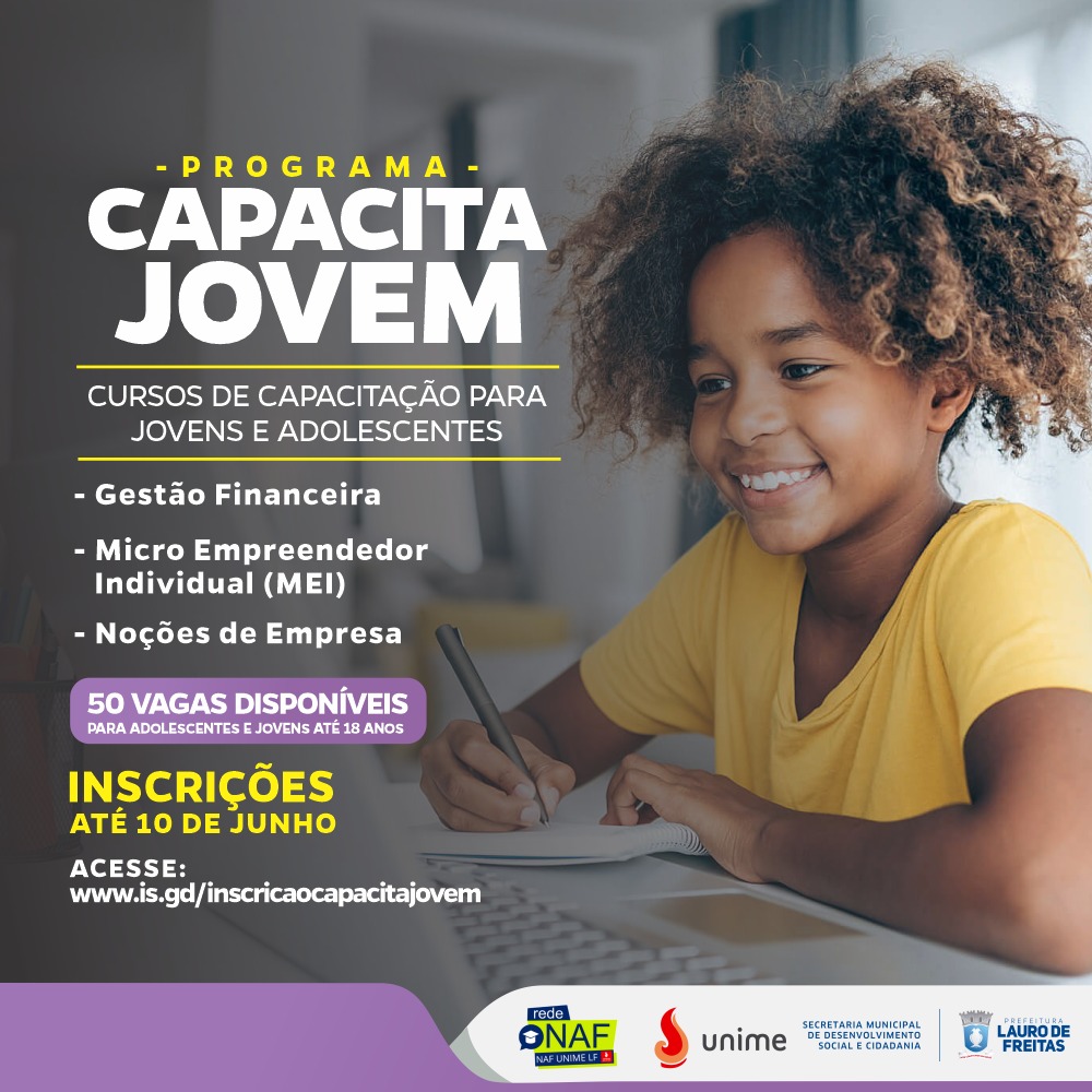 Programa promove cursos para jovens em situação de vulnerabilidade social. Inscrições vão até quinta-feira (10)