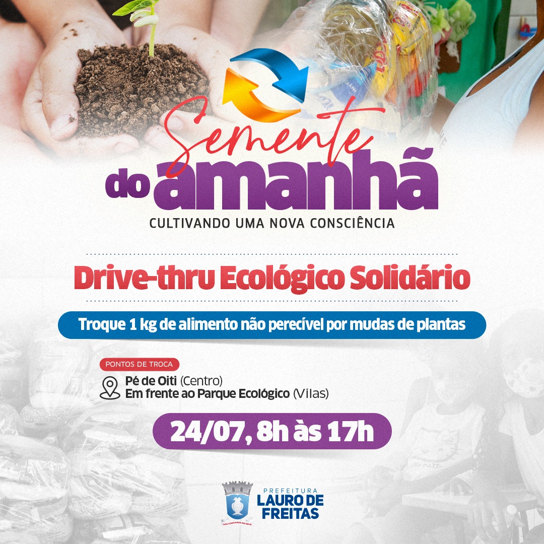  Drive-thru ecológico no sábado (24) troca muda de plantas por alimentos para instituições beneficentes de Lauro de Freitas