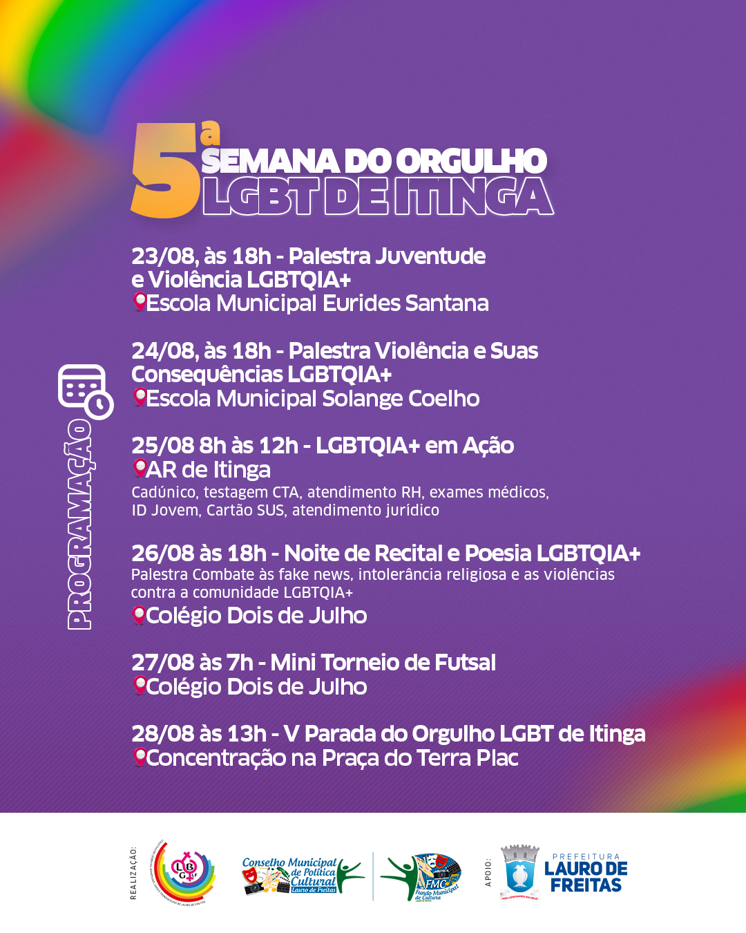  Semana do Orgulho LGBTQIA+ de Itinga terá ações de saúde e cidadania nesta quinta-feira (25)