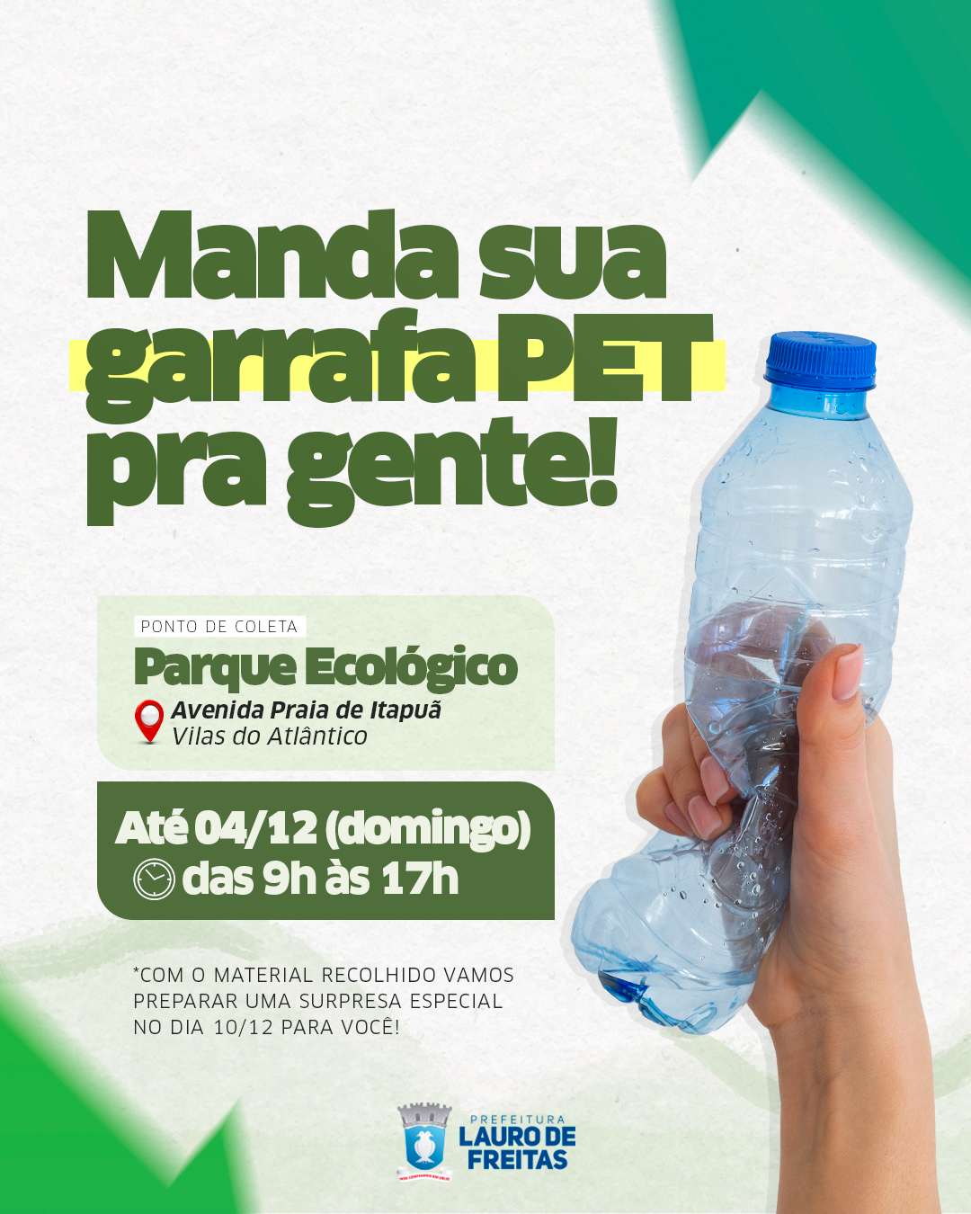  Parque Ecológico de Lauro de Freitas arrecada garrafas PET para reciclagem até o dia 4 de dezembro