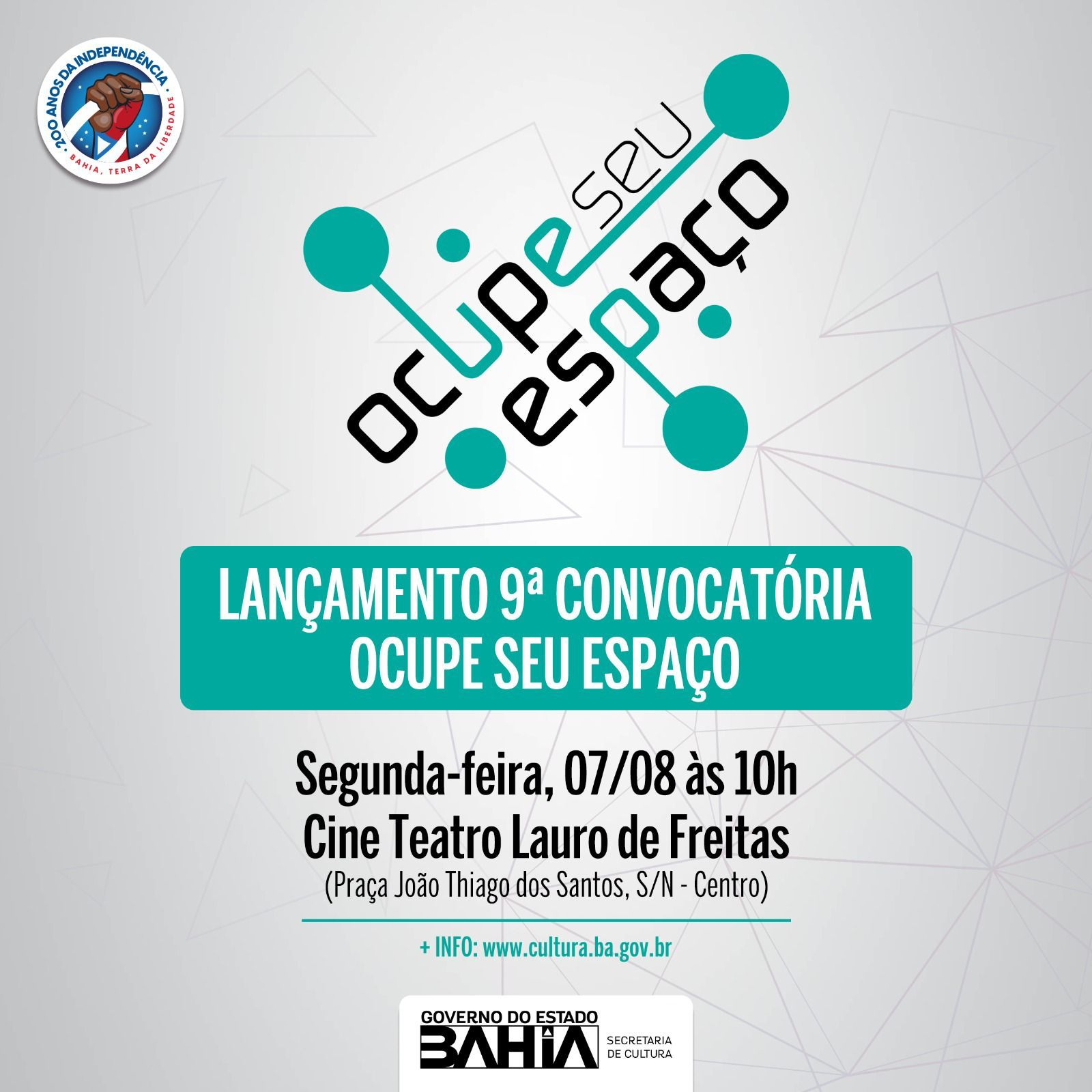  Secult do estado lança 9ª Convocatória Ocupe Seu Espaço no Cine Teatro Lauro de Freitas