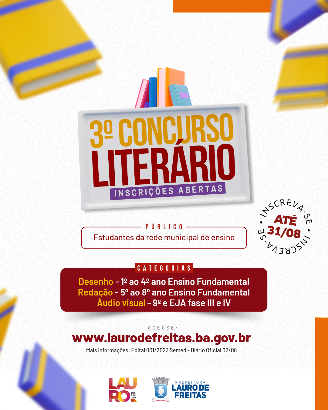  Prefeitura Lauro de Freitas  abre inscrições para 3ª edição do Concurso Literário