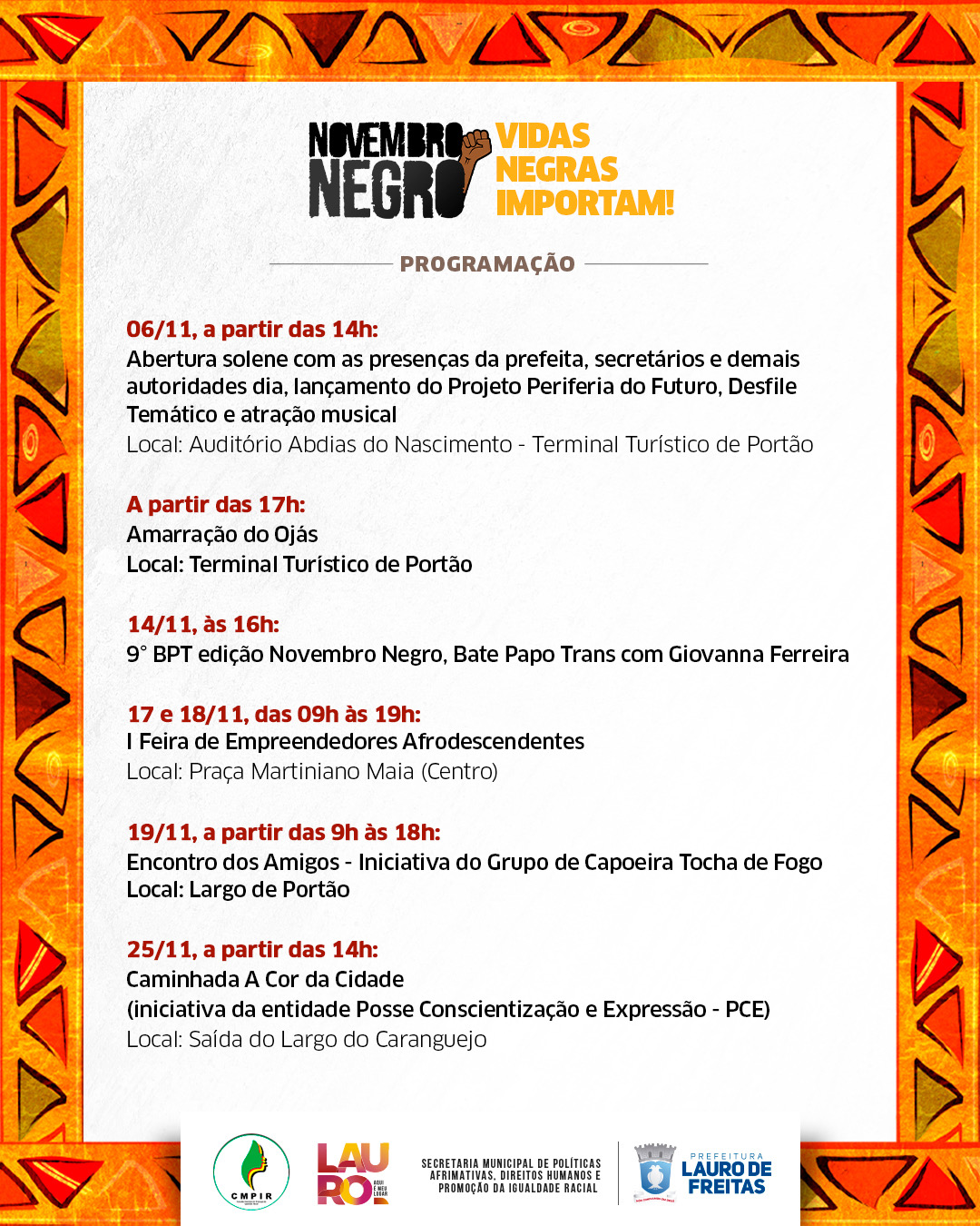 Programação do Novembro Negro de Lauro de Freitas 2023 destaca o tema “Vidas Negras Importam!”