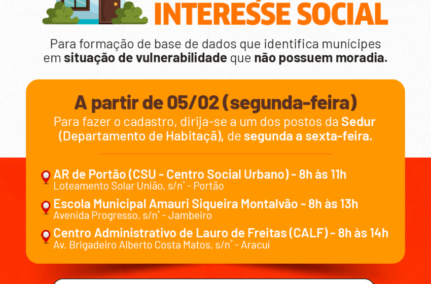  Sedur Lauro de Freitas reabre cadastro habitacional a partir de segunda-feira (05); confira os locais