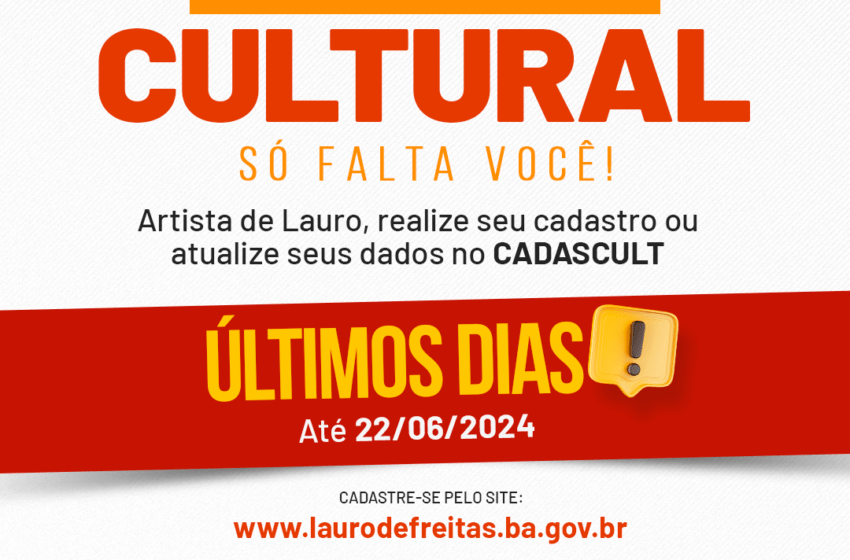  Prazo para realização do Cadastro Municipal de Cultura termina no próximo sábado (22)