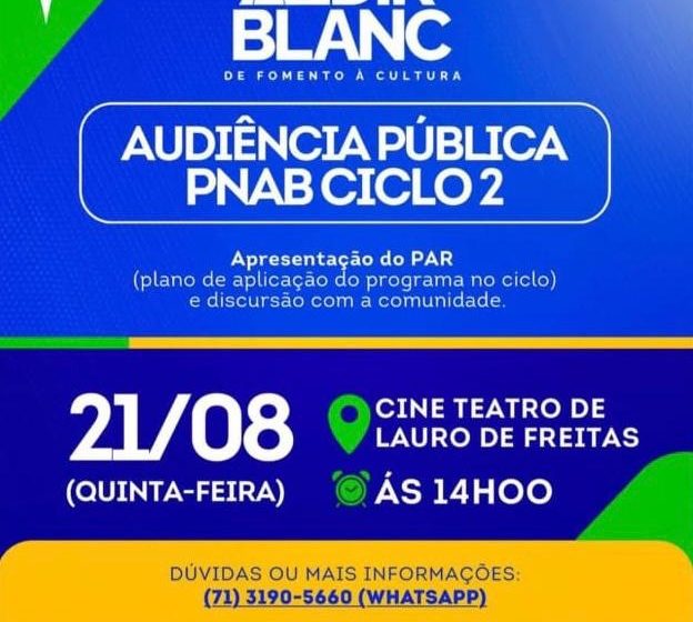 Audiência pública discute aplicação de recursos da PNAB ciclo 2, nesta quinta-feira (21)
