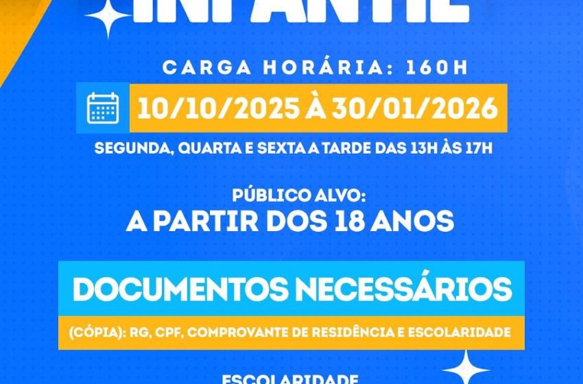 Prefeitura de Lauro de Freitas abre curso gratuito de Cuidador Infantil