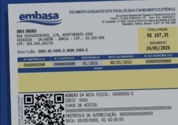  Conta de água da Embasa ganha novo layout com PIX e nota fiscal eletrônica a partir de janeiro